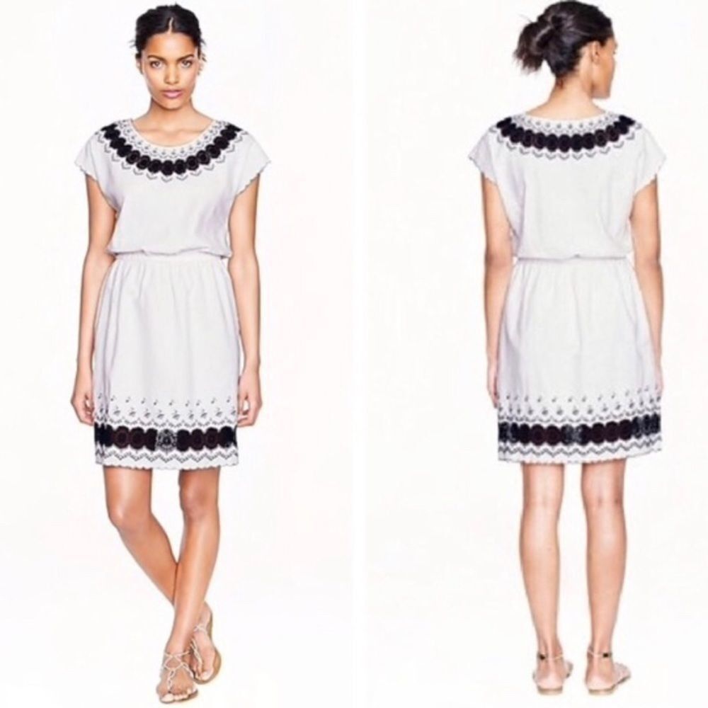 J.Crew Embroidered Linen Blend Mini Dress European Coastal Summer Resort XXS - Picture 2 of 14